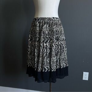 90s Talbots Silk Tiered Midi Skirt Abstract Animal Print Elastic Waist